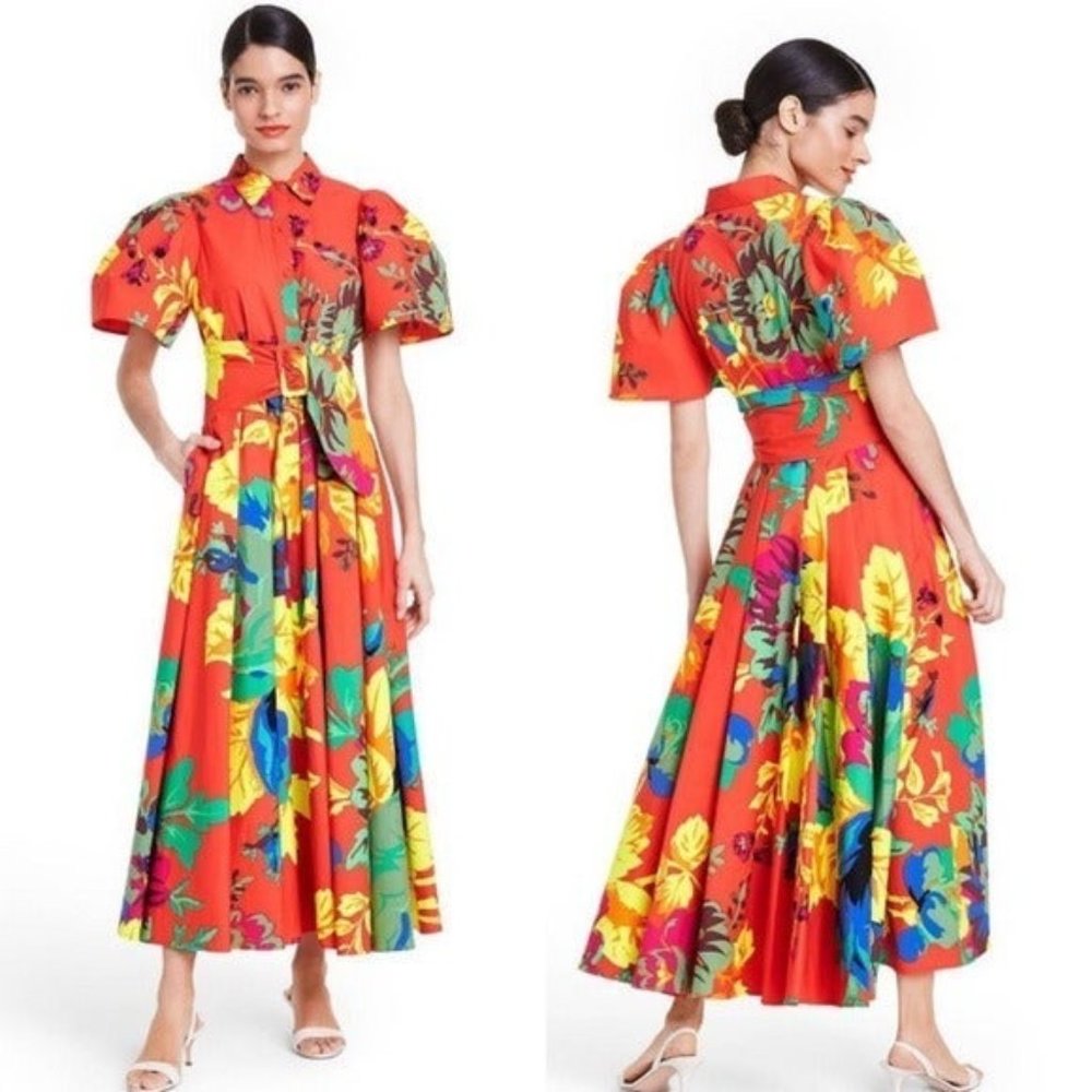 Christopher John Rogers Floral Puff Sleeve Shirtdress; 2